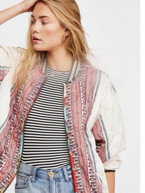 Free People Pandora Bomber Patchwork Jacket Reversible Zip Up.  $248 - Picture 4 of 9